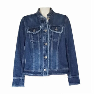 Kikit Vintage 90s Classic Trucker Jean Jacket Cotton Hippie Fringe Indie Sleeze